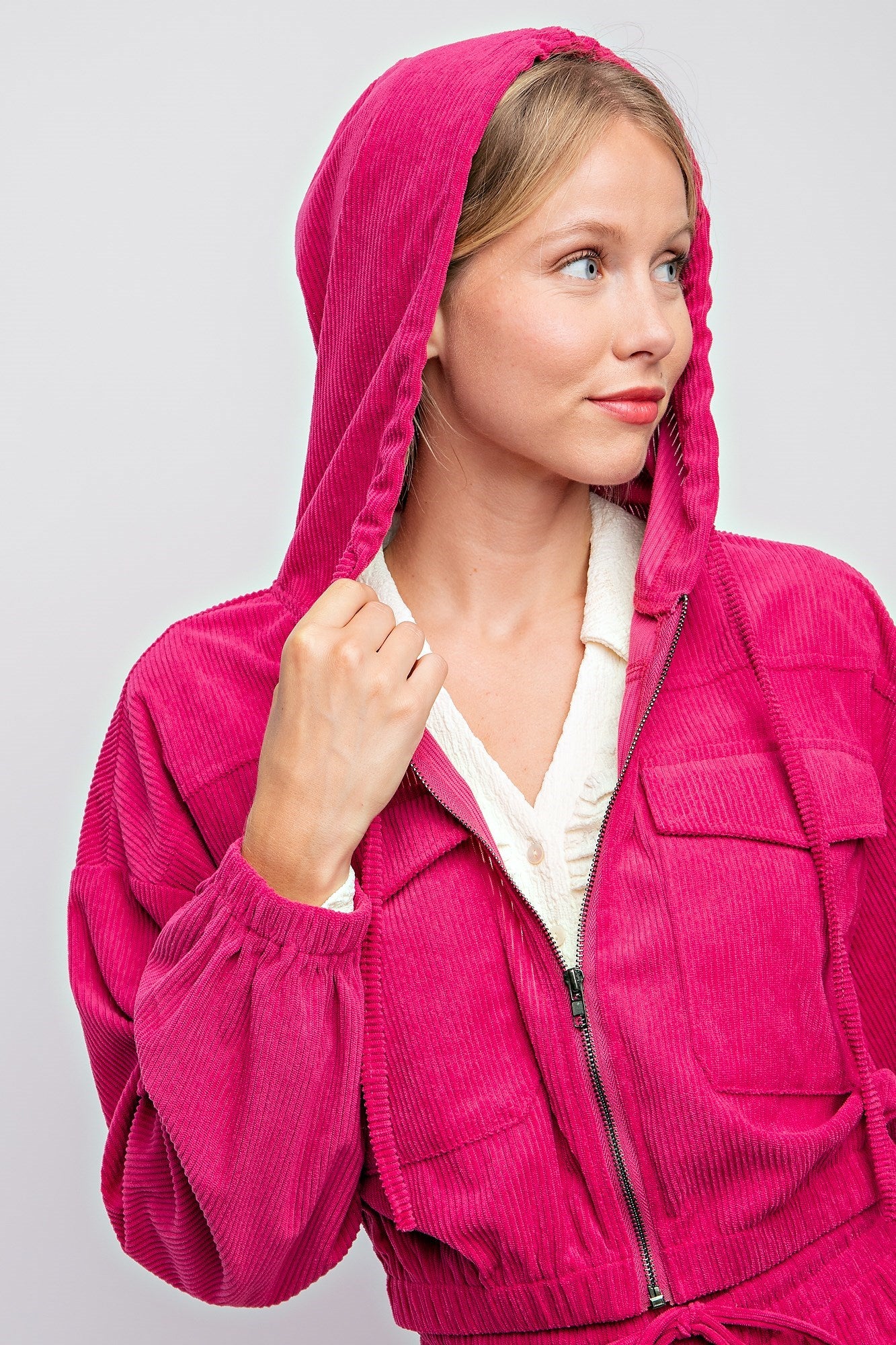 DRAWSTRING CORDUROY HOODIE JACKET