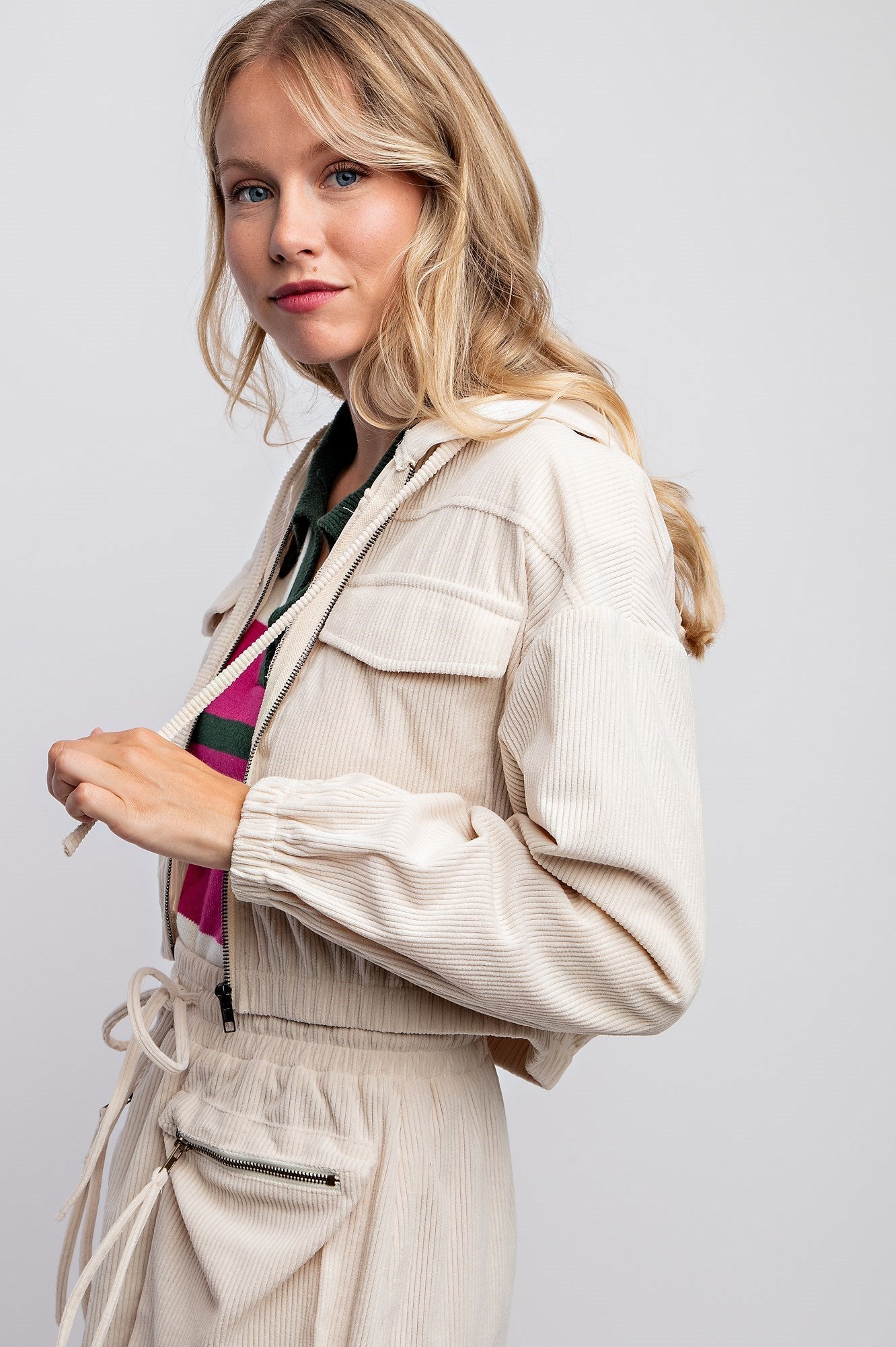 DRAWSTRING CORDUROY HOODIE JACKET