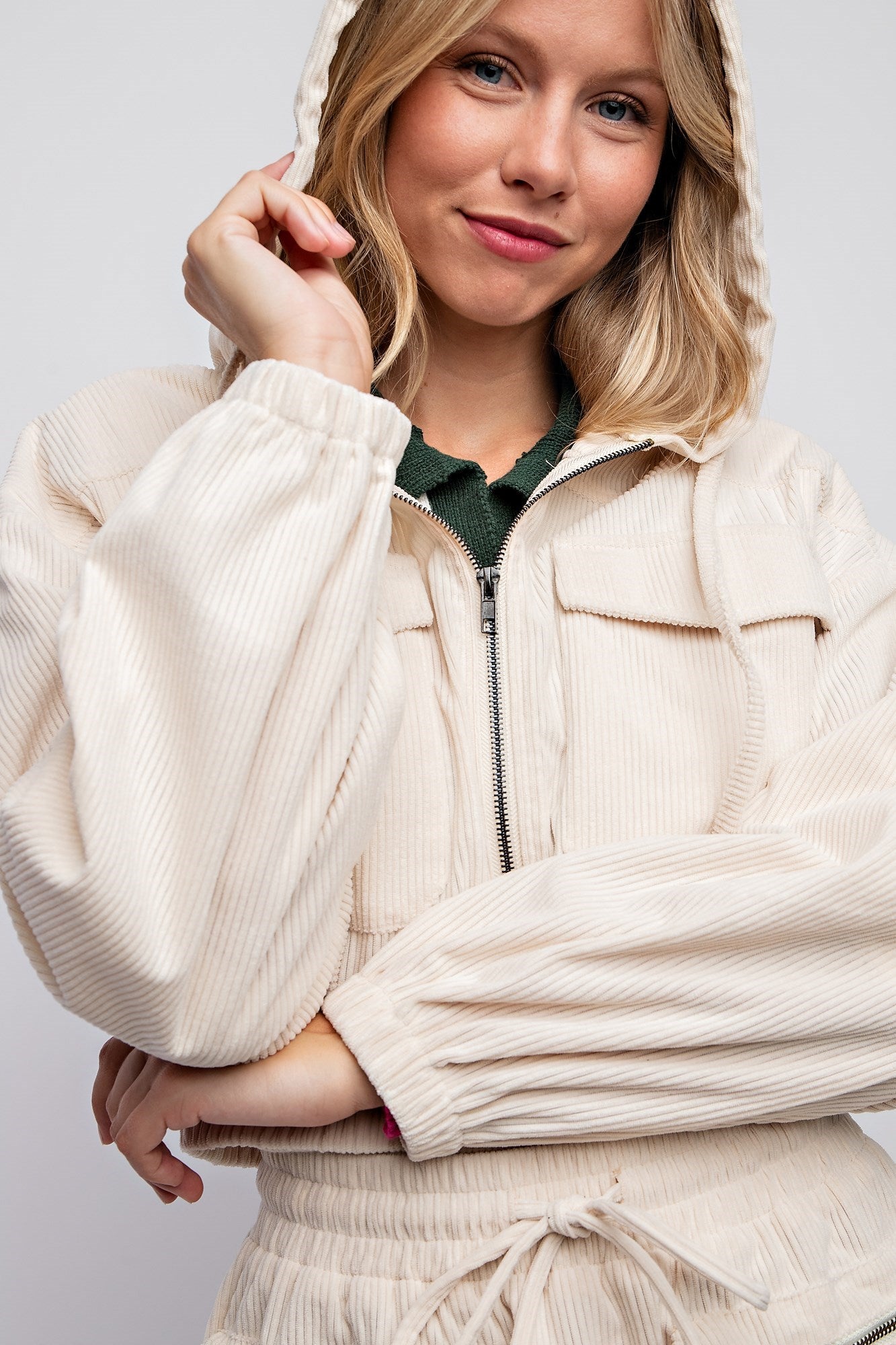 DRAWSTRING CORDUROY HOODIE JACKET