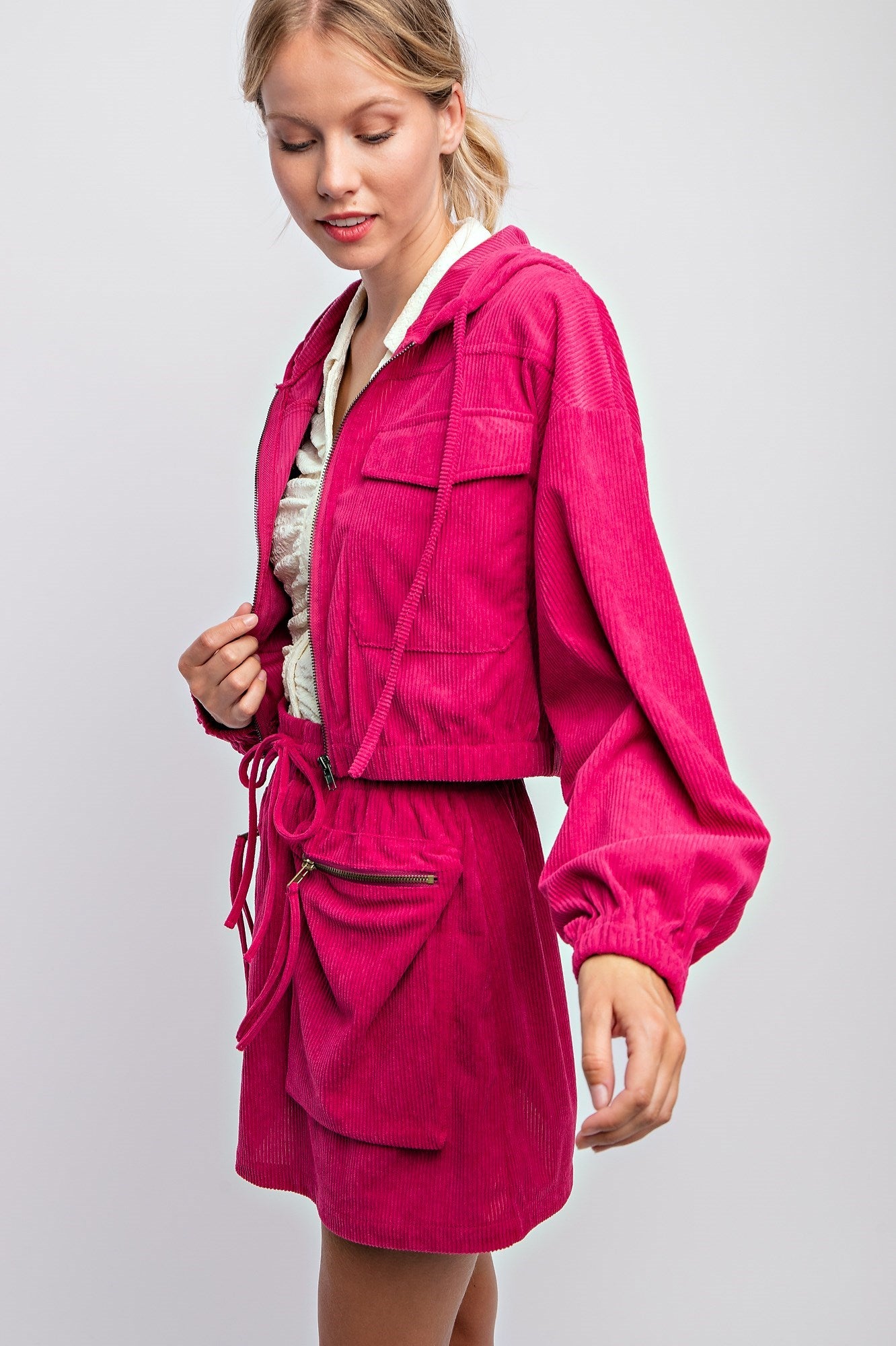 DRAWSTRING CORDUROY HOODIE JACKET