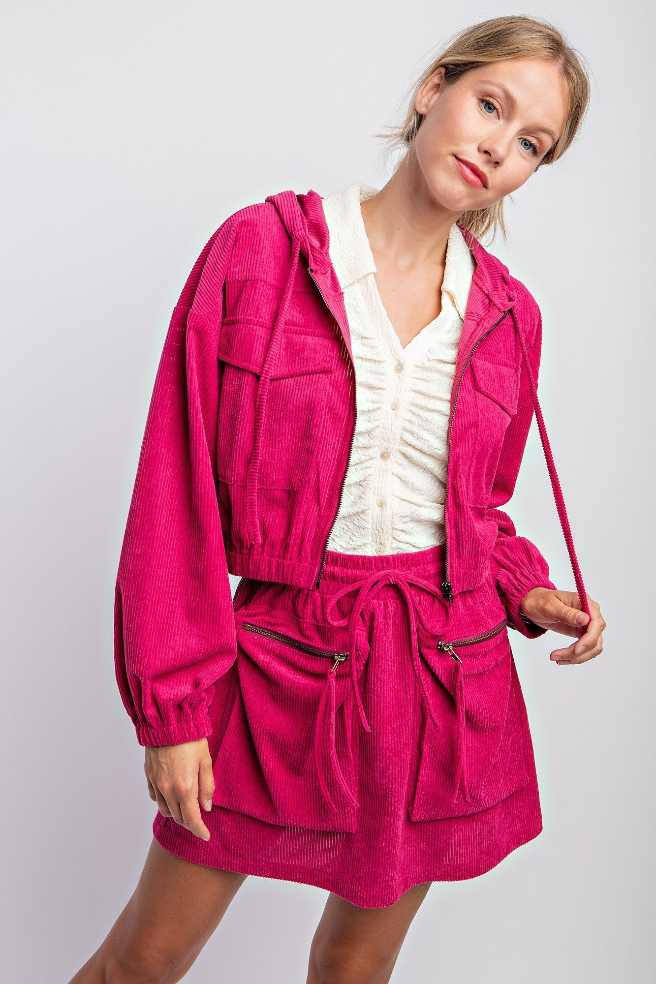 DRAWSTRING CORDUROY HOODIE JACKET