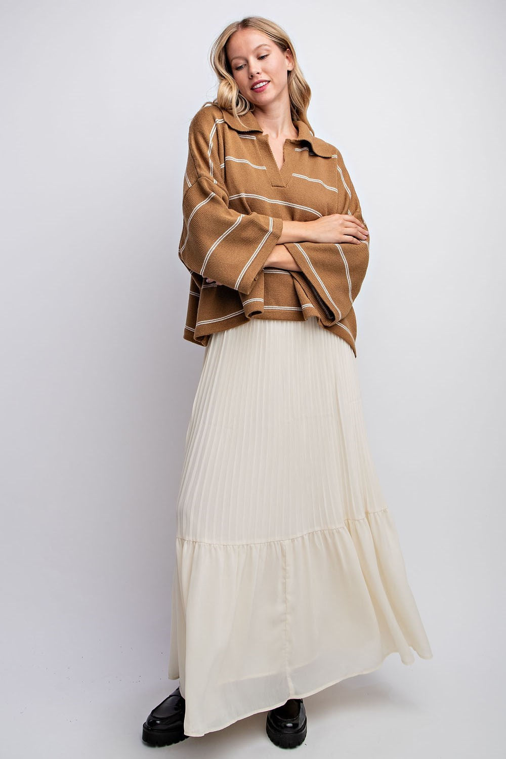 STRIPED DROP SHOULDER SWEATER TOP