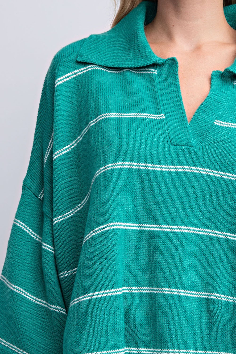 STRIPED DROP SHOULDER SWEATER TOP