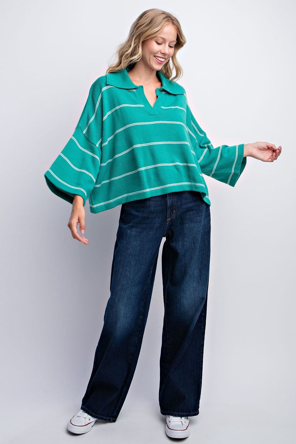 STRIPED DROP SHOULDER SWEATER TOP