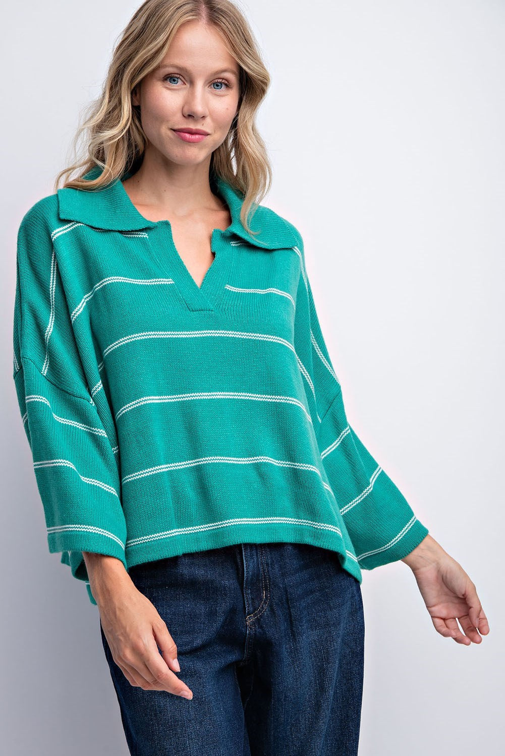 STRIPED DROP SHOULDER SWEATER TOP