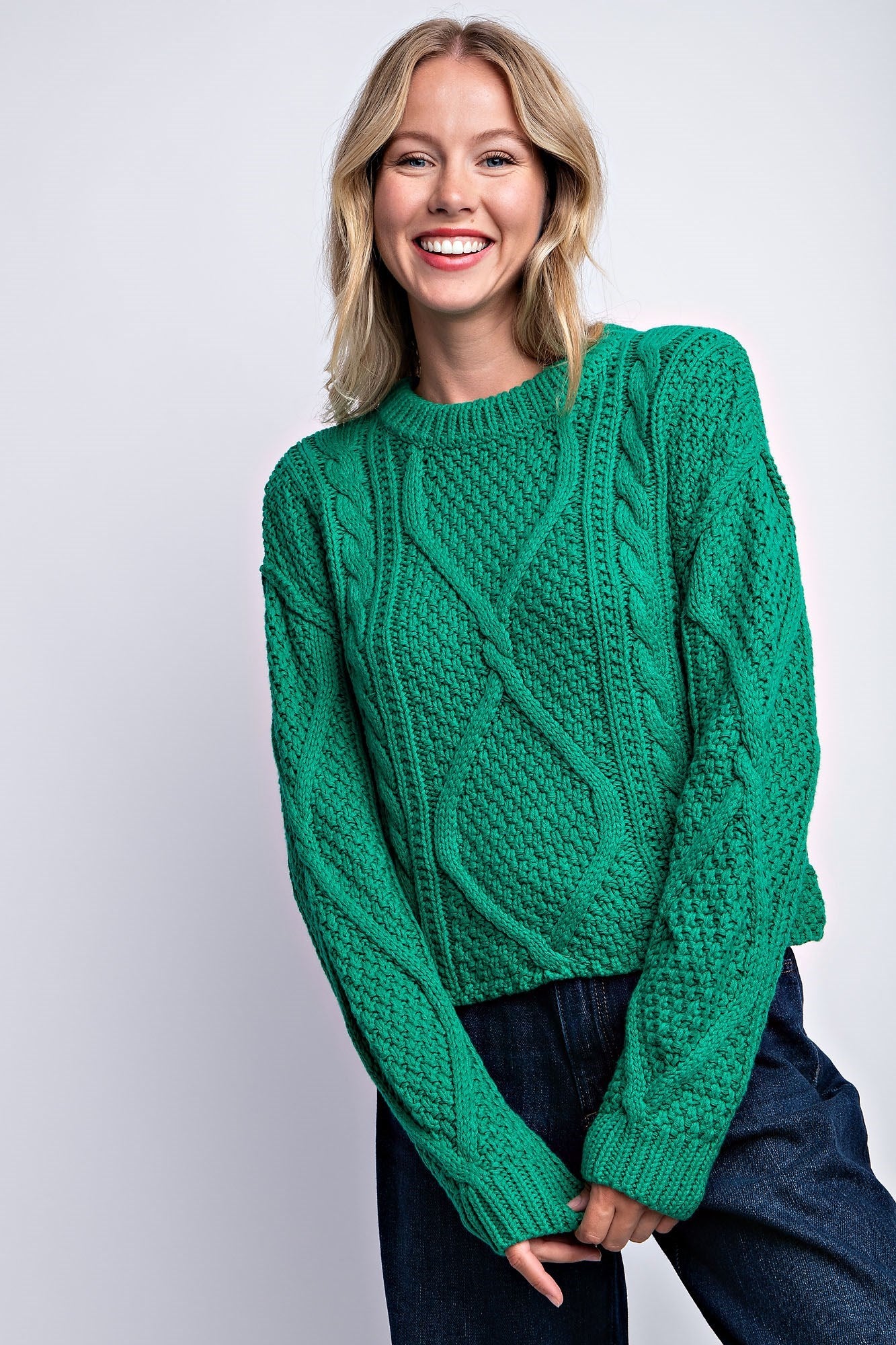 Crew Neck Cable Knit Sweater