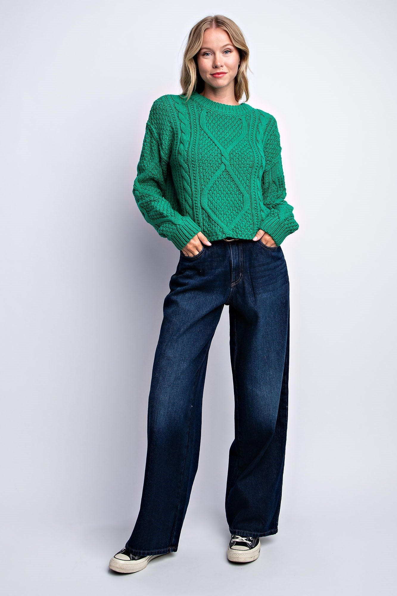 Crew Neck Cable Knit Sweater