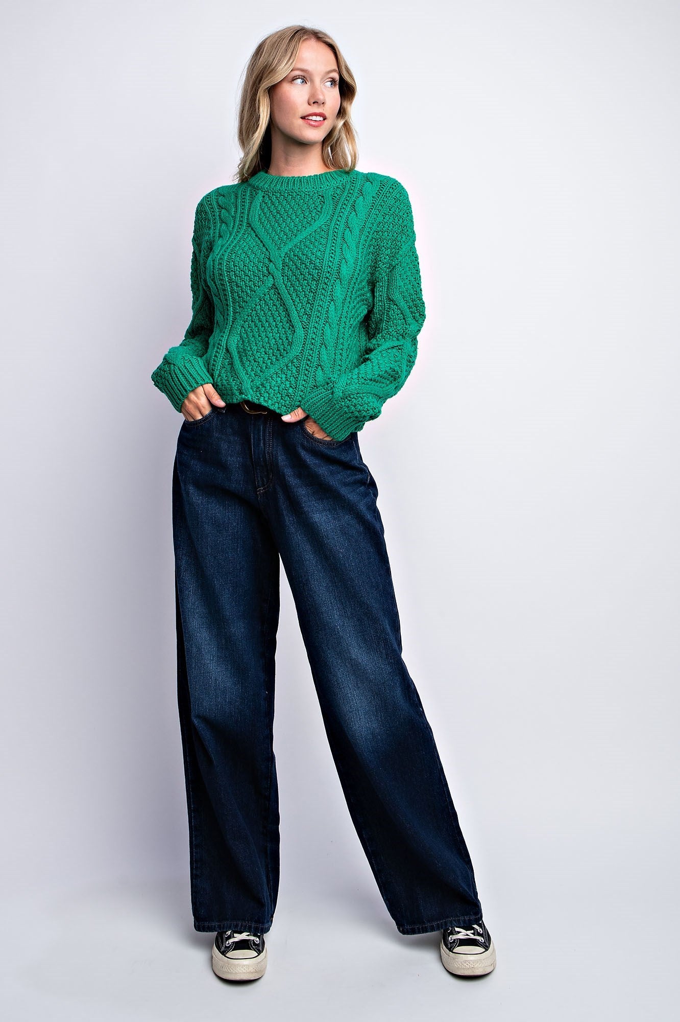 Crew Neck Cable Knit Sweater