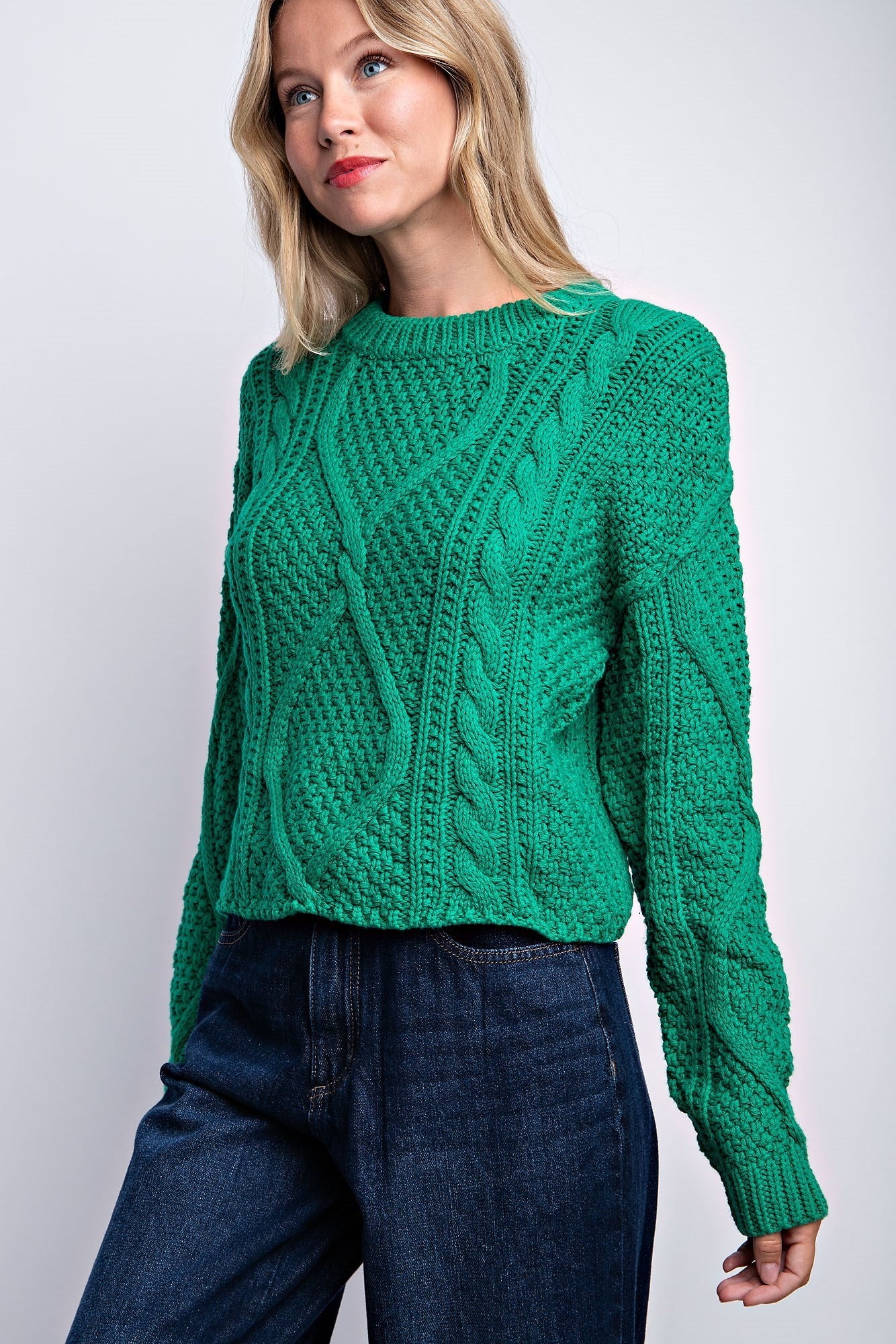 Crew Neck Cable Knit Sweater