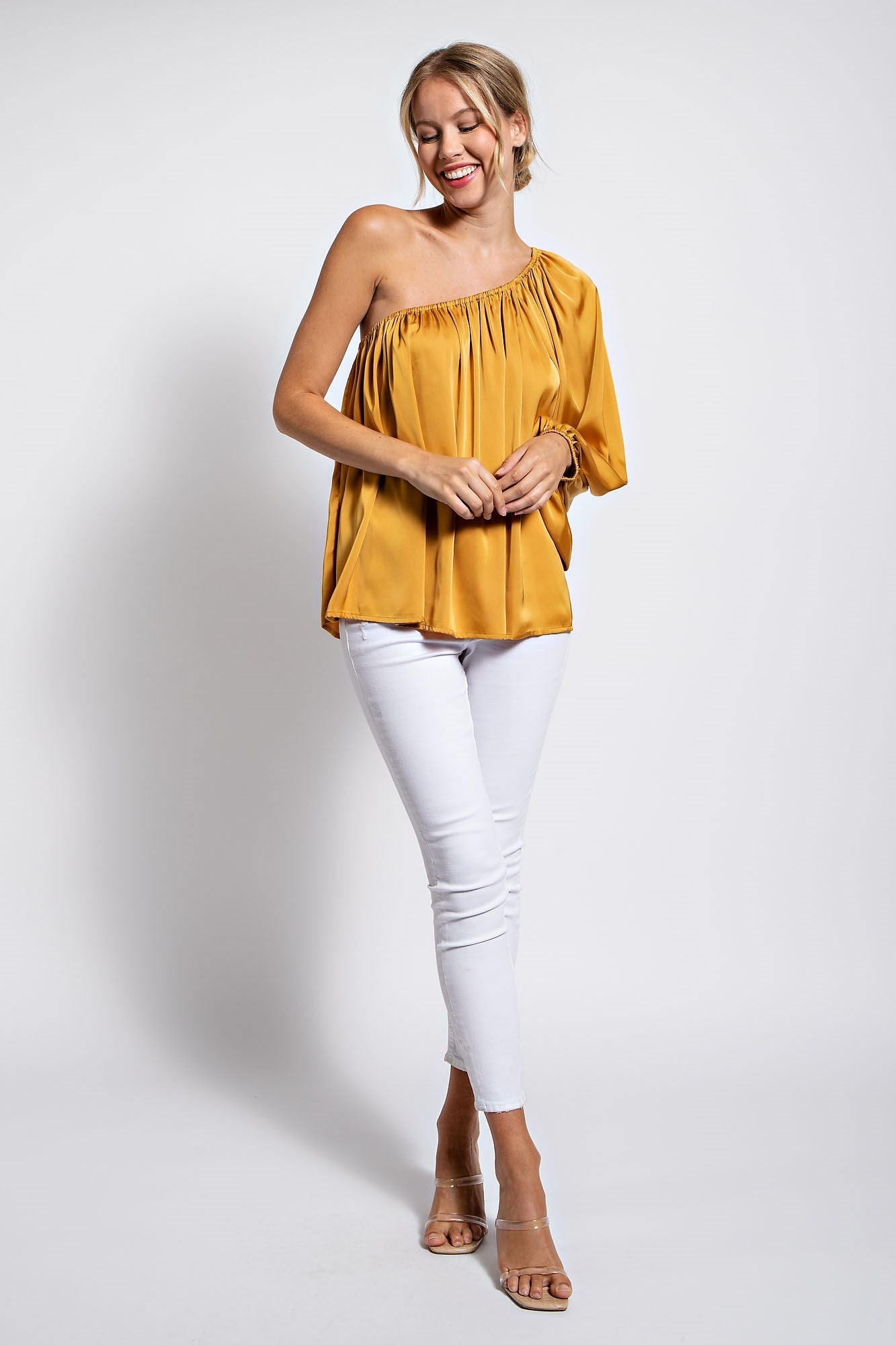 ONE SHOULDER SOLID SATIN TOP