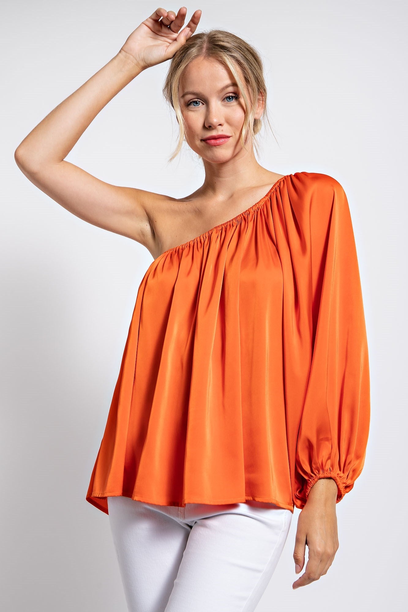 ONE SHOULDER SOLID SATIN TOP