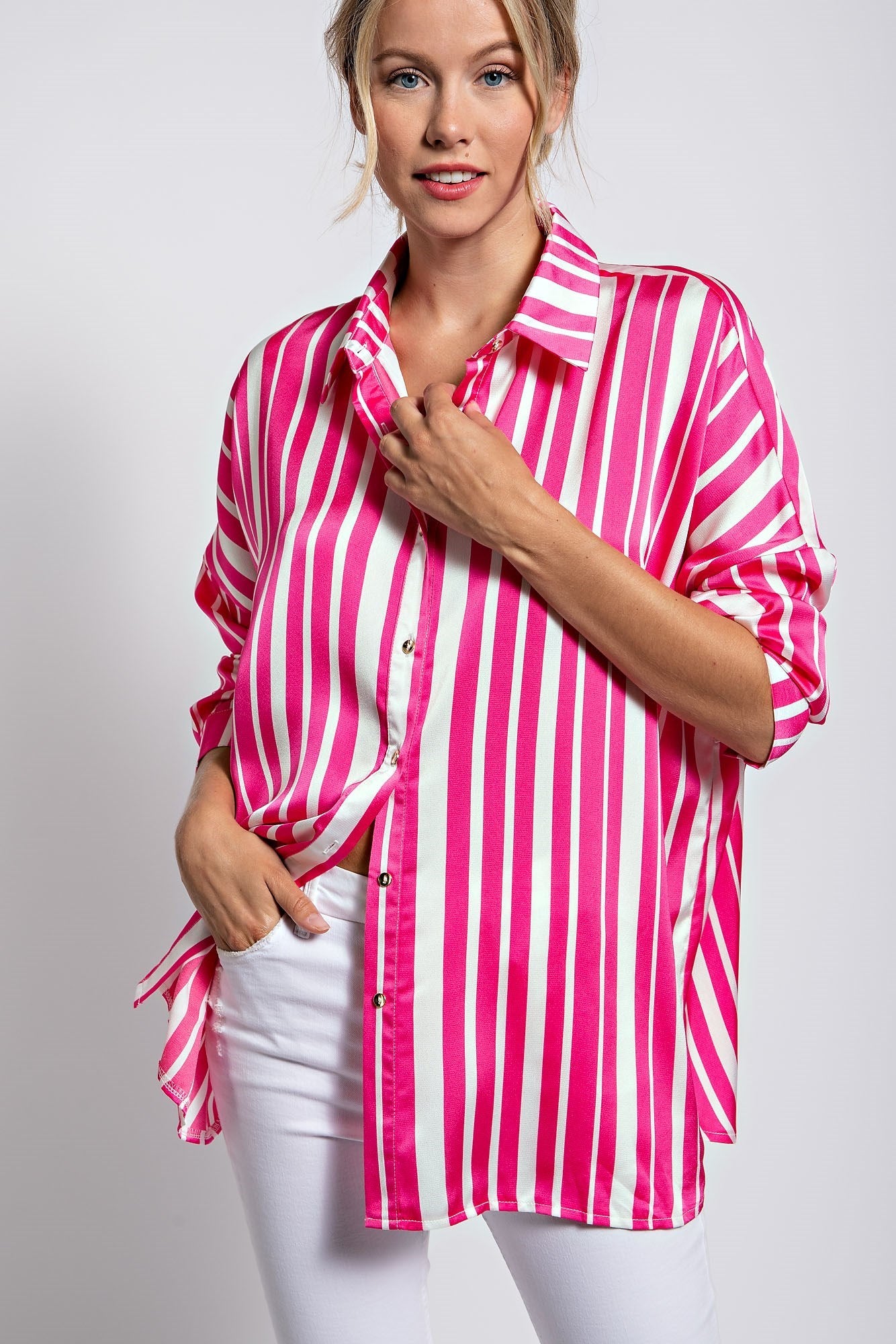 STRIPE BUTTON-UP RELEX SHIRTS