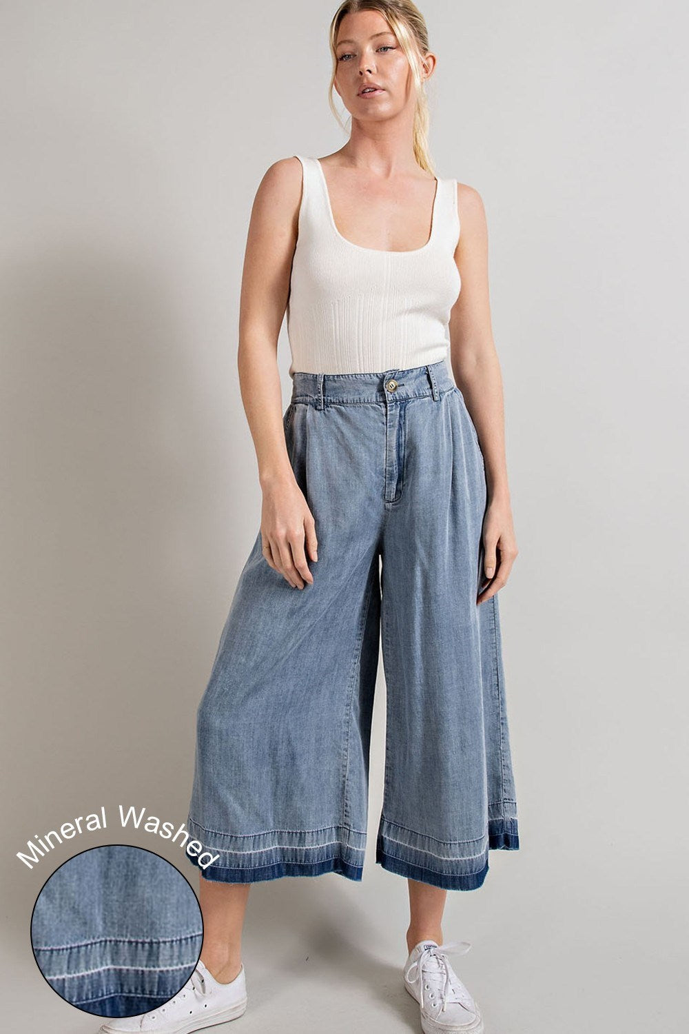 MINERAL WASHED WIDE LEG PANTS