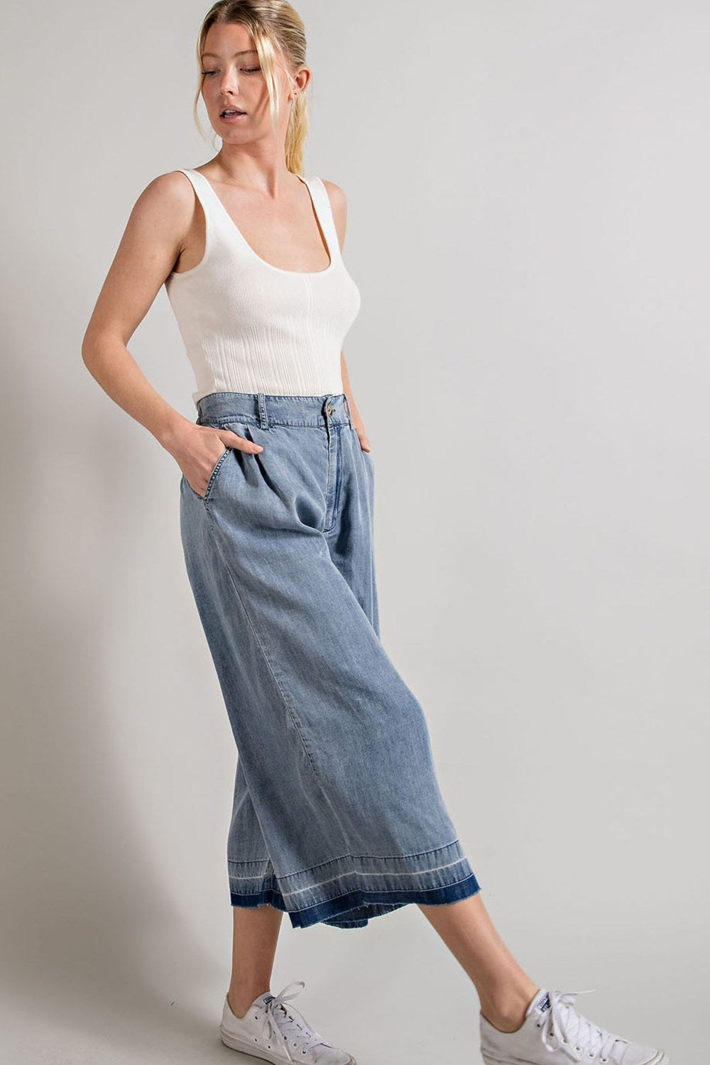 MINERAL WASHED WIDE LEG PANTS