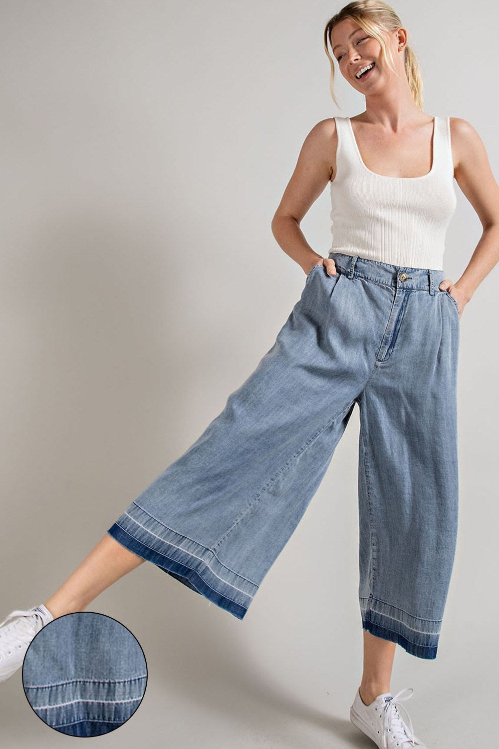 MINERAL WASHED WIDE LEG PANTS
