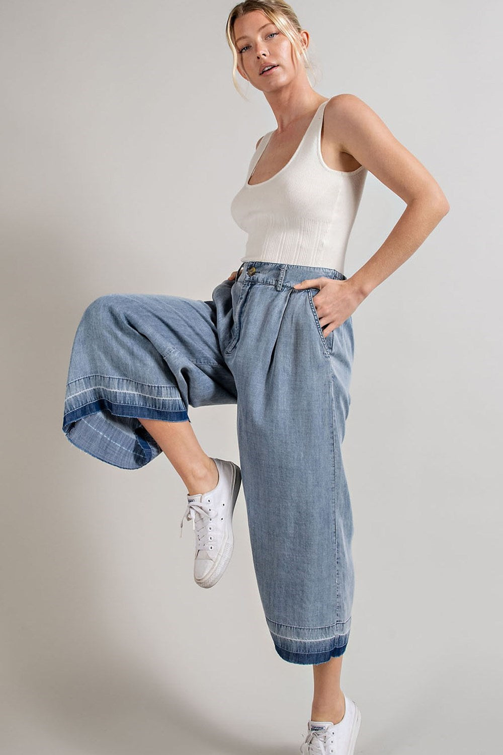 MINERAL WASHED WIDE LEG PANTS