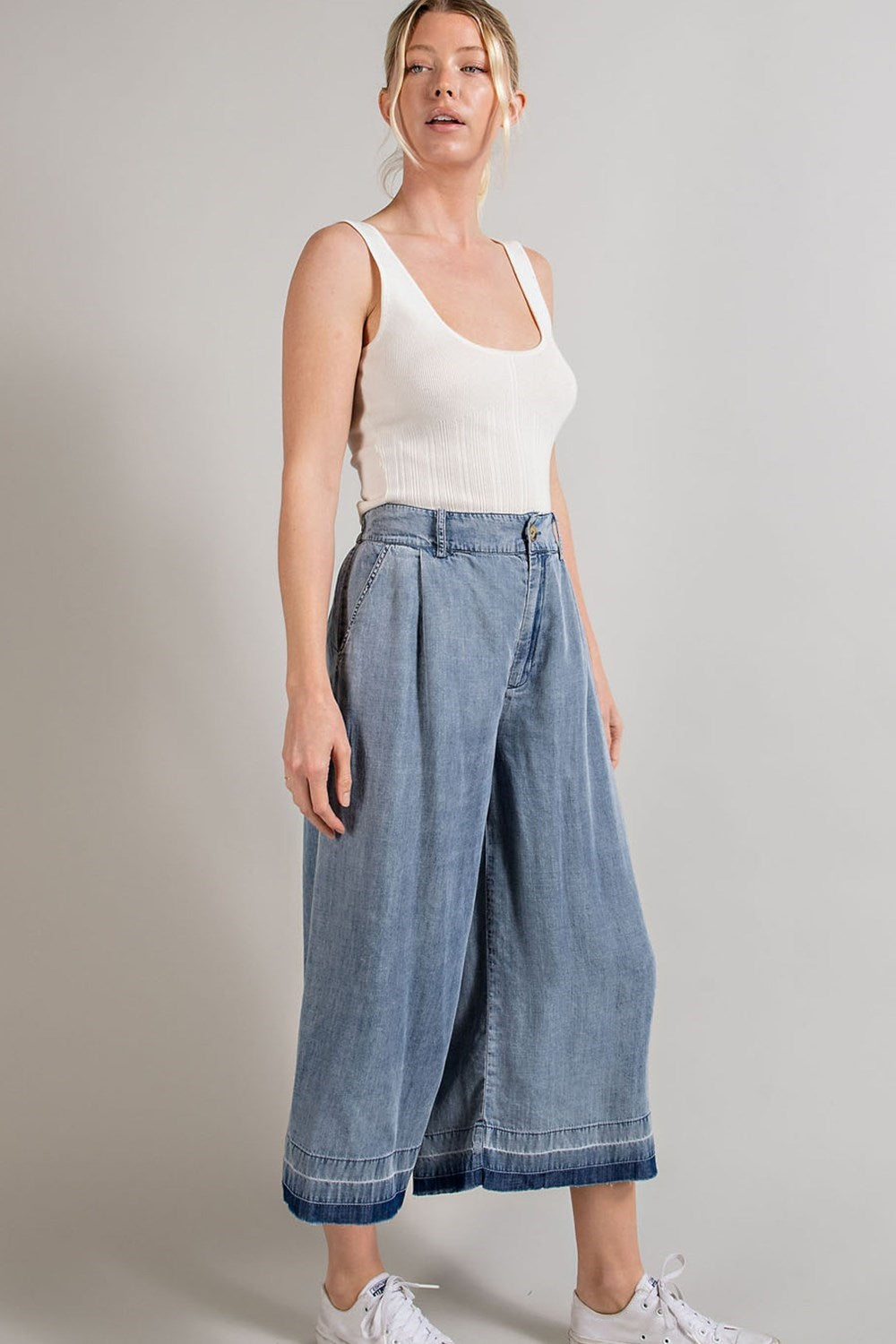 MINERAL WASHED WIDE LEG PANTS