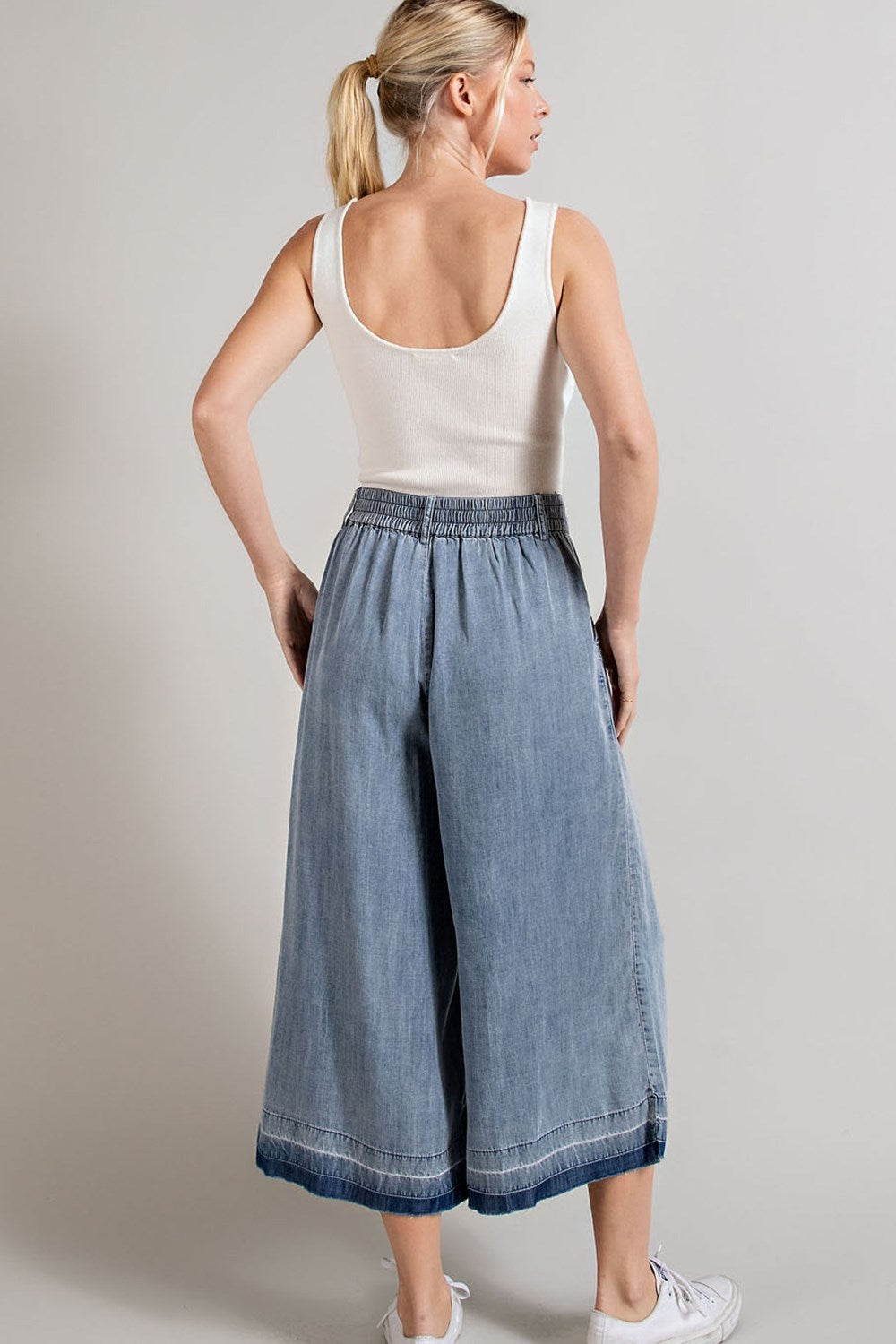 MINERAL WASHED WIDE LEG PANTS
