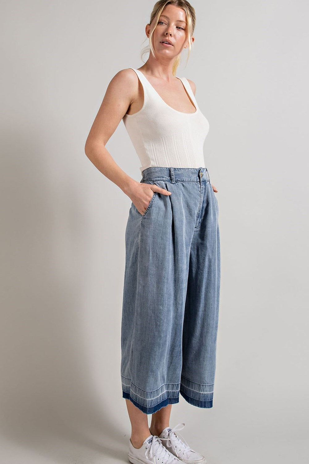 MINERAL WASHED WIDE LEG PANTS