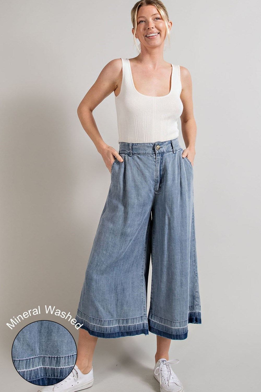 MINERAL WASHED WIDE LEG PANTS