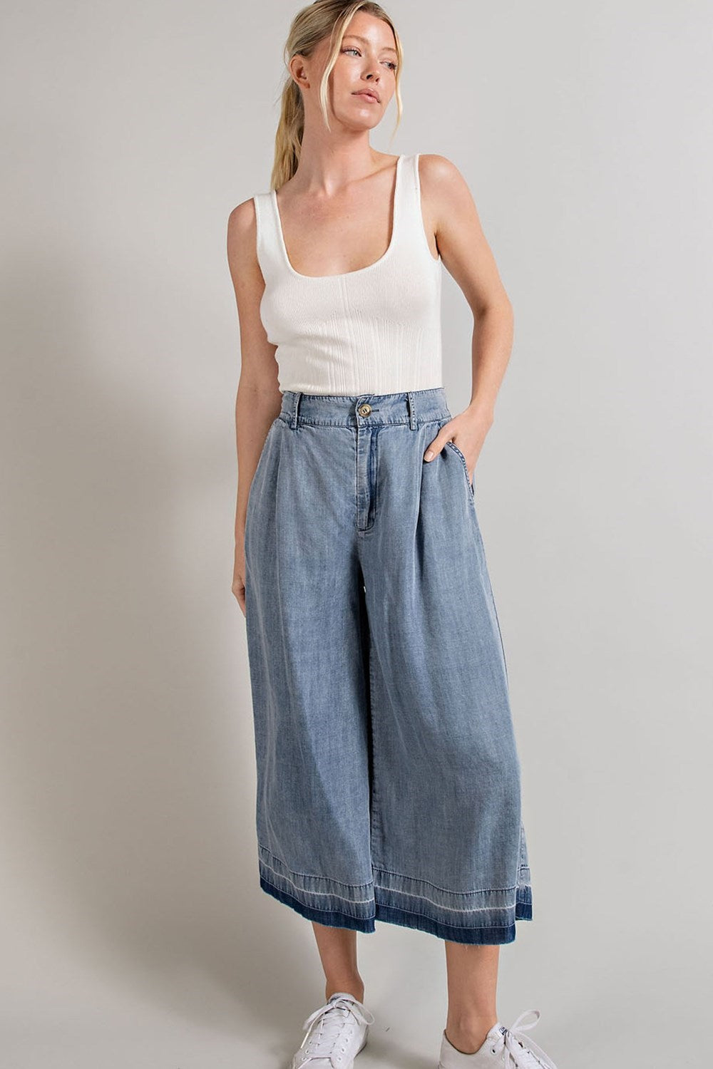 MINERAL WASHED WIDE LEG PANTS