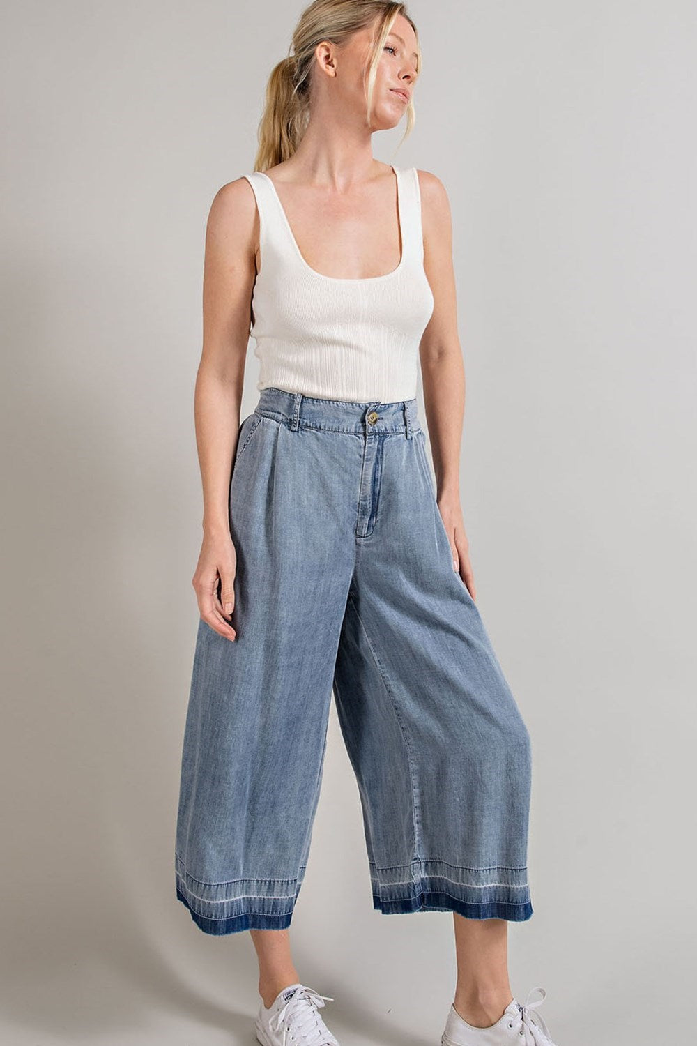 MINERAL WASHED WIDE LEG PANTS