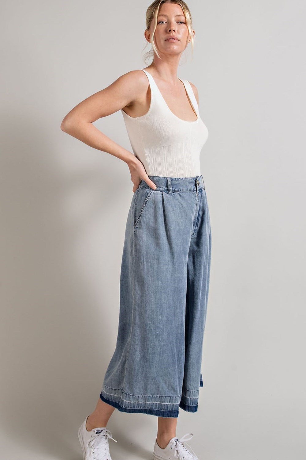 MINERAL WASHED WIDE LEG PANTS