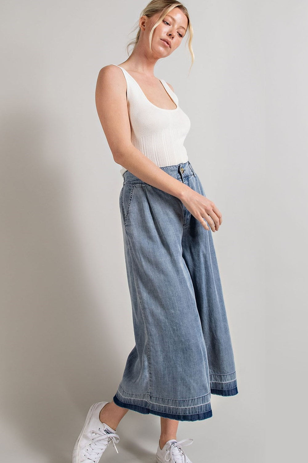MINERAL WASHED WIDE LEG PANTS