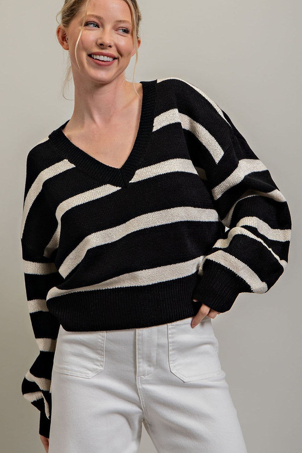 STRIPE LONG SLEEVE KNIT TOP