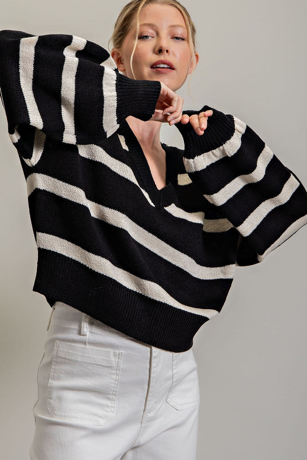 STRIPE LONG SLEEVE KNIT TOP