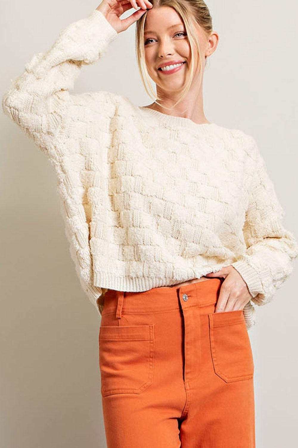 TEXTURE LONG SLEEVE KNIT TOP