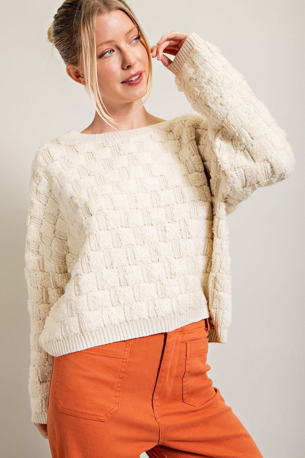 TEXTURE LONG SLEEVE KNIT TOP