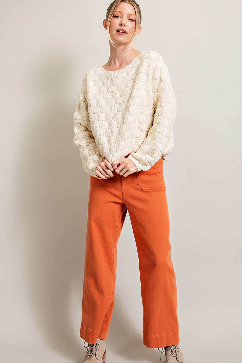 TEXTURE LONG SLEEVE KNIT TOP