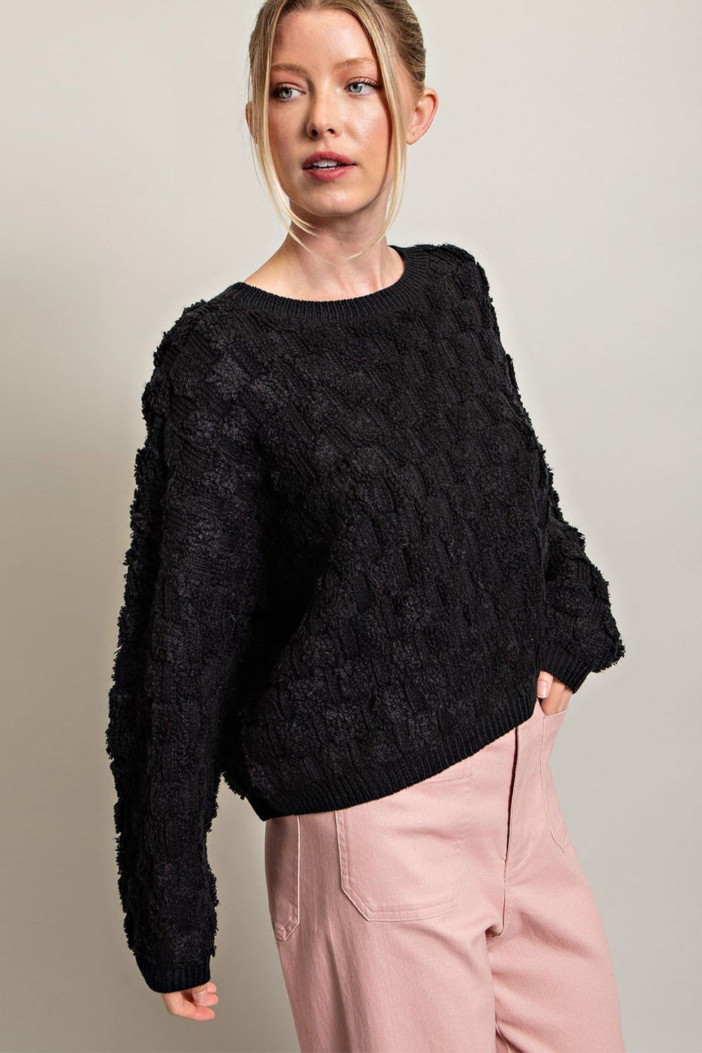 TEXTURE LONG SLEEVE KNIT TOP