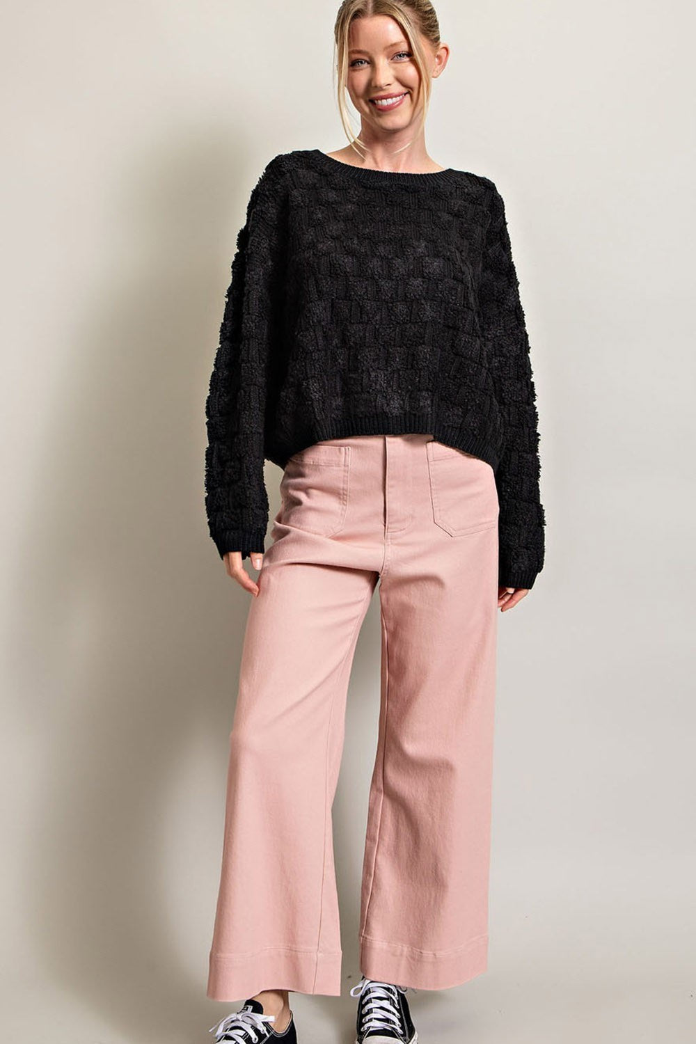 TEXTURE LONG SLEEVE KNIT TOP