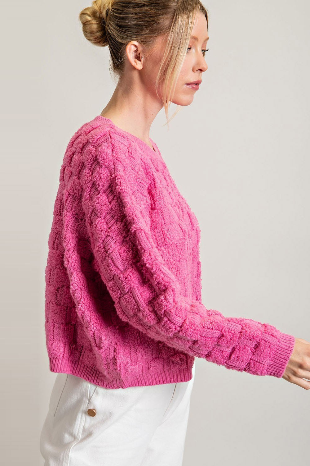 TEXTURE LONG SLEEVE KNIT TOP