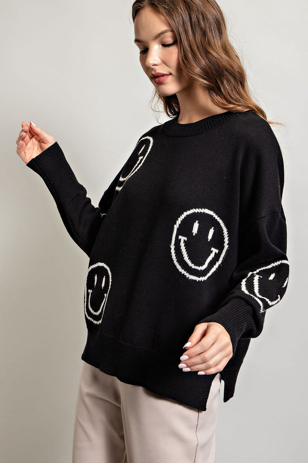 SMILE PATTERN KNIT SWEATER TOP