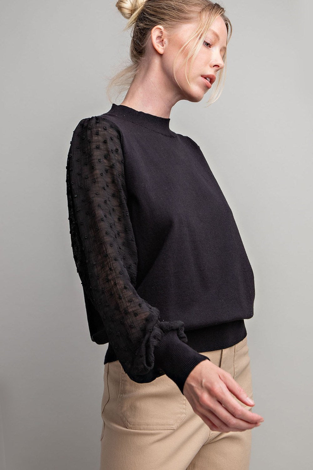 SHEER BUBBLE SLEEVE TOP