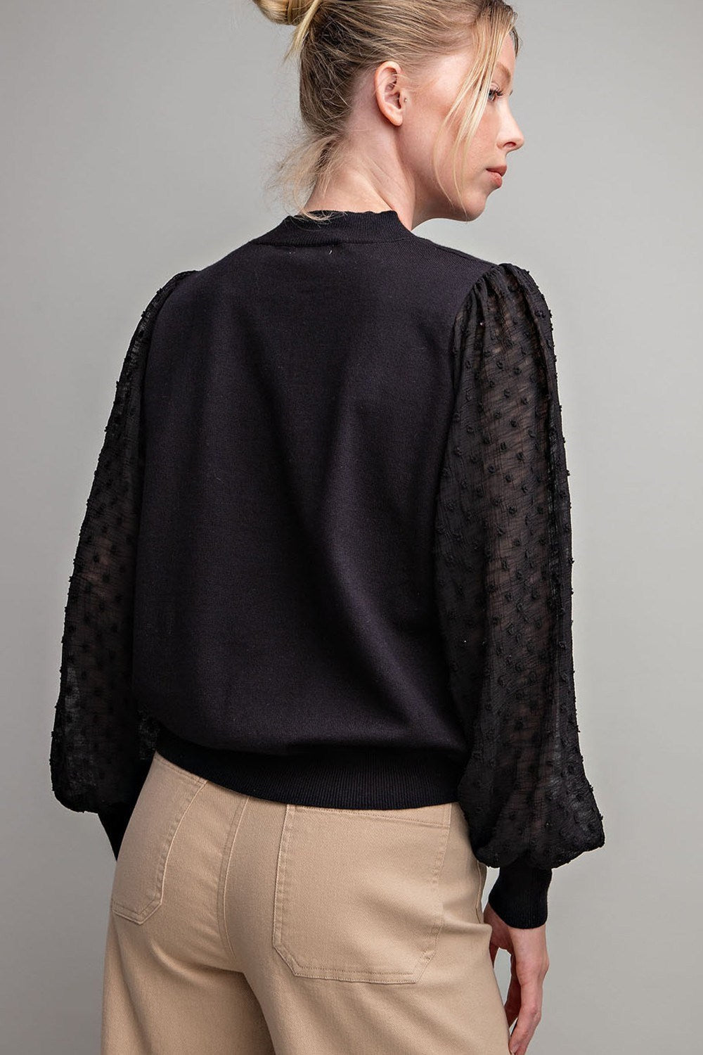 SHEER BUBBLE SLEEVE TOP