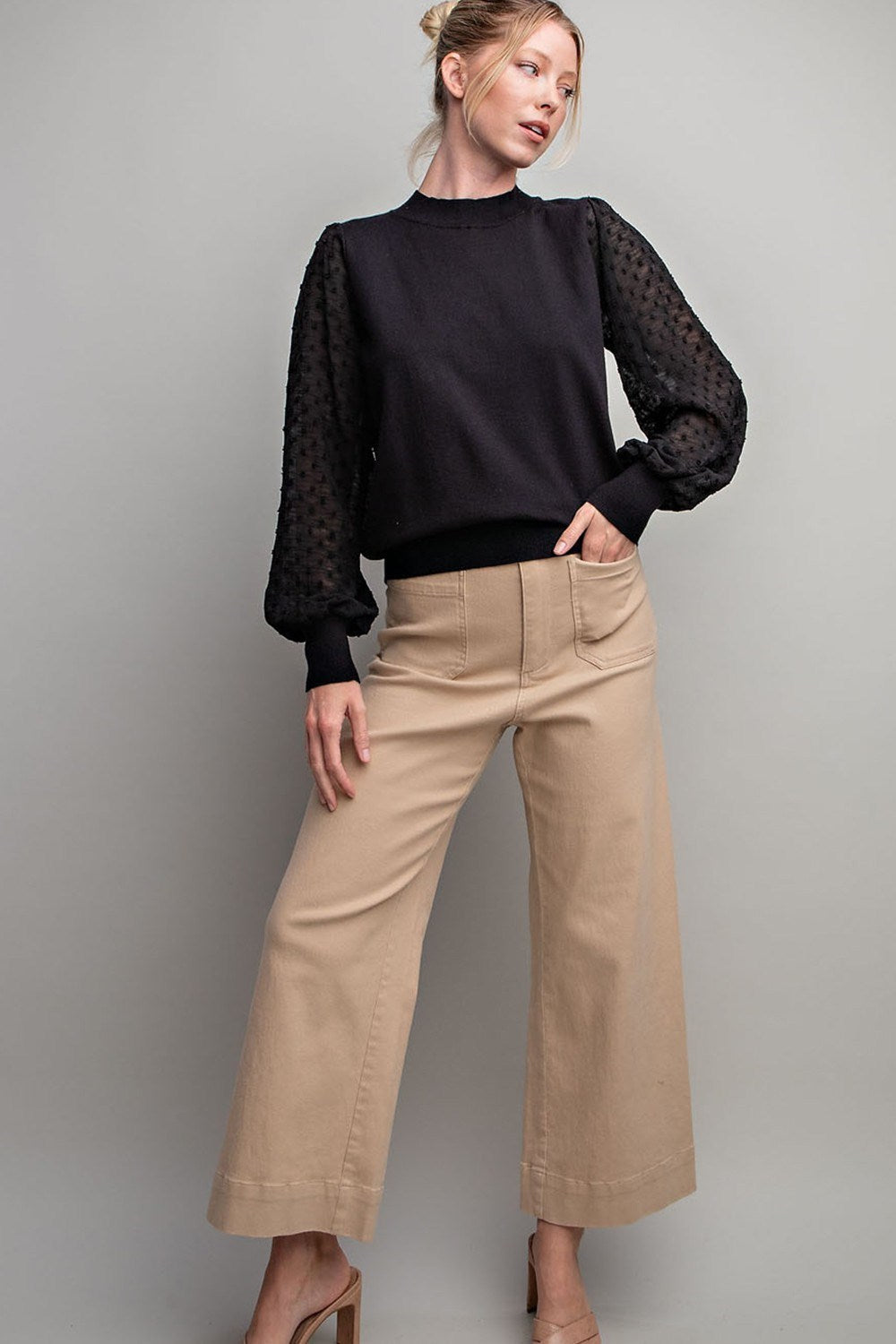 SHEER BUBBLE SLEEVE TOP