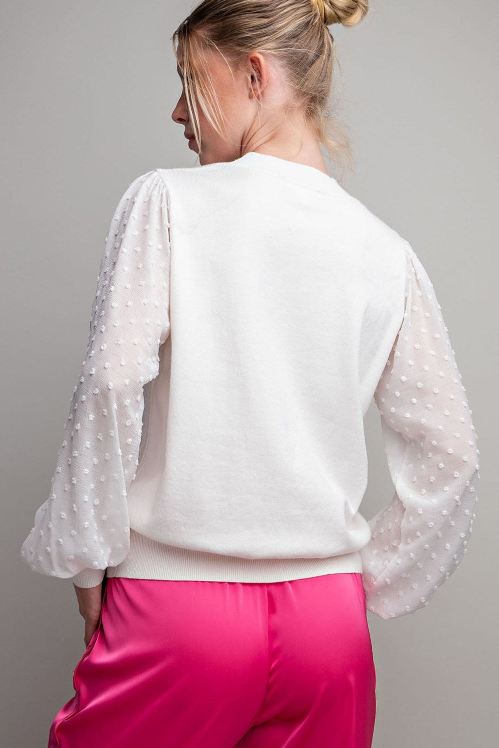 SHEER BUBBLE SLEEVE TOP