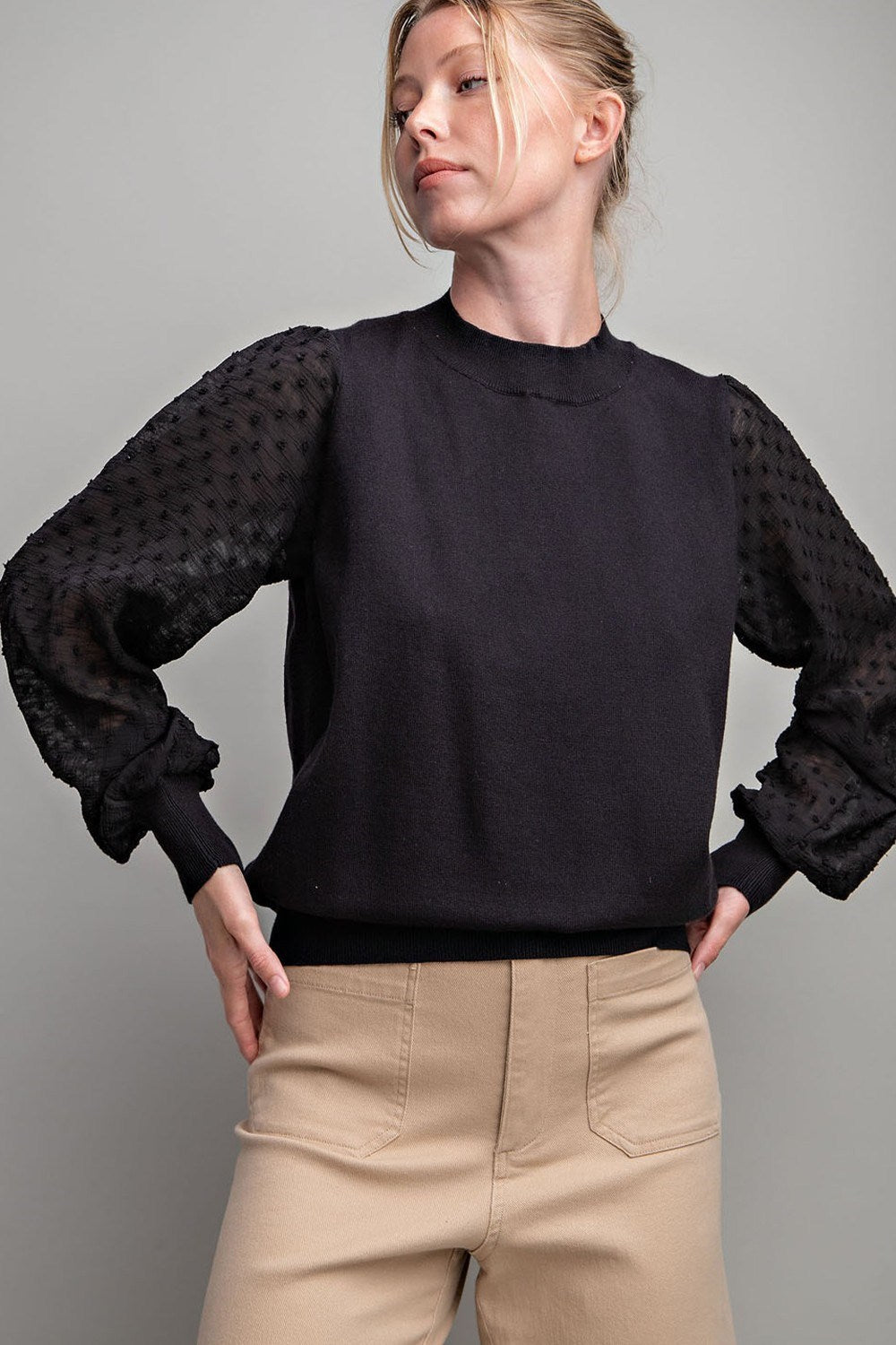 SHEER BUBBLE SLEEVE TOP