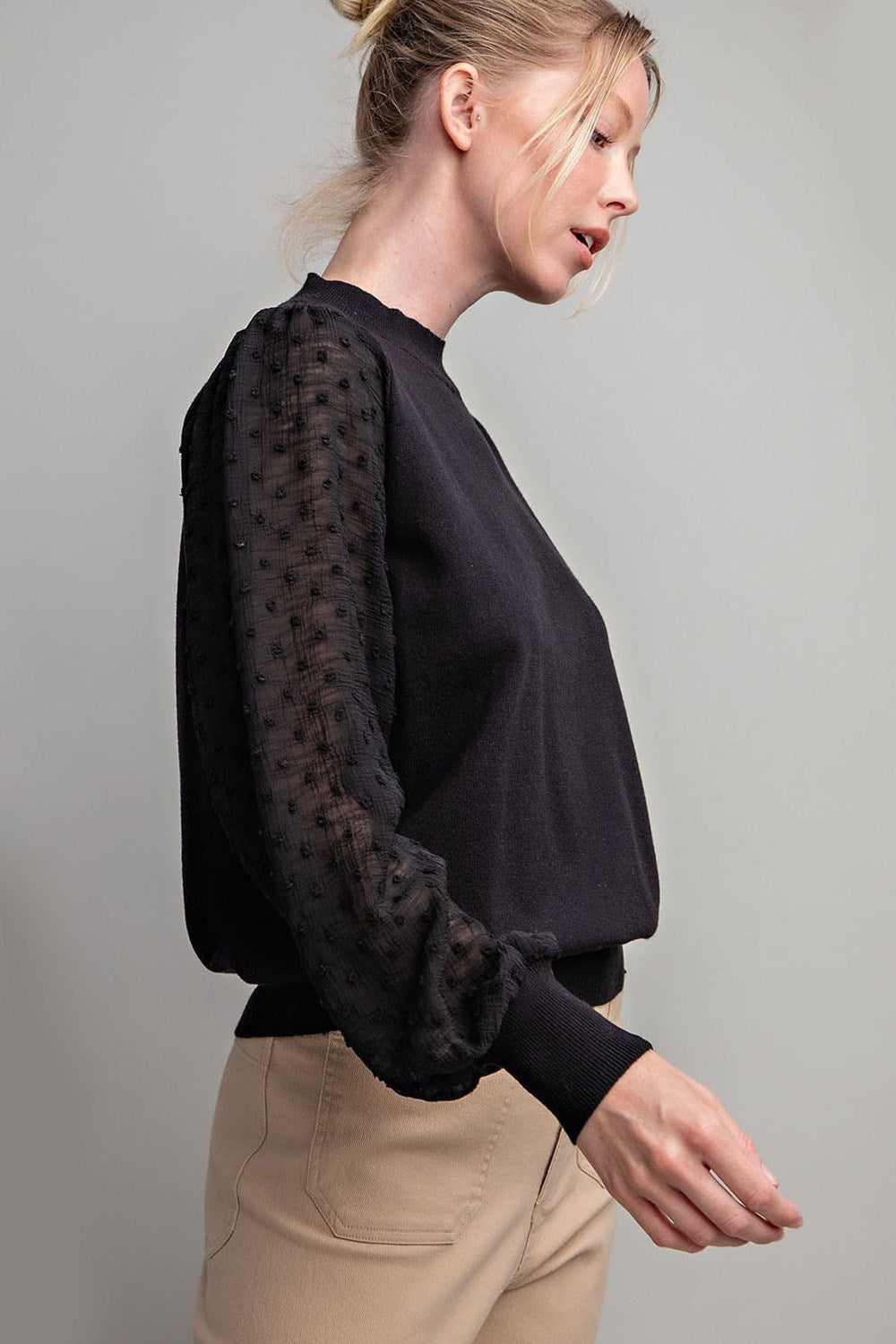 SHEER BUBBLE SLEEVE TOP