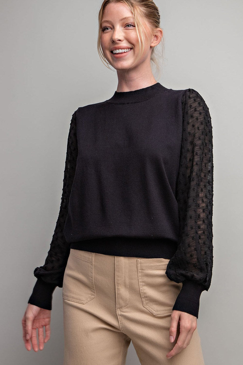 SHEER BUBBLE SLEEVE TOP