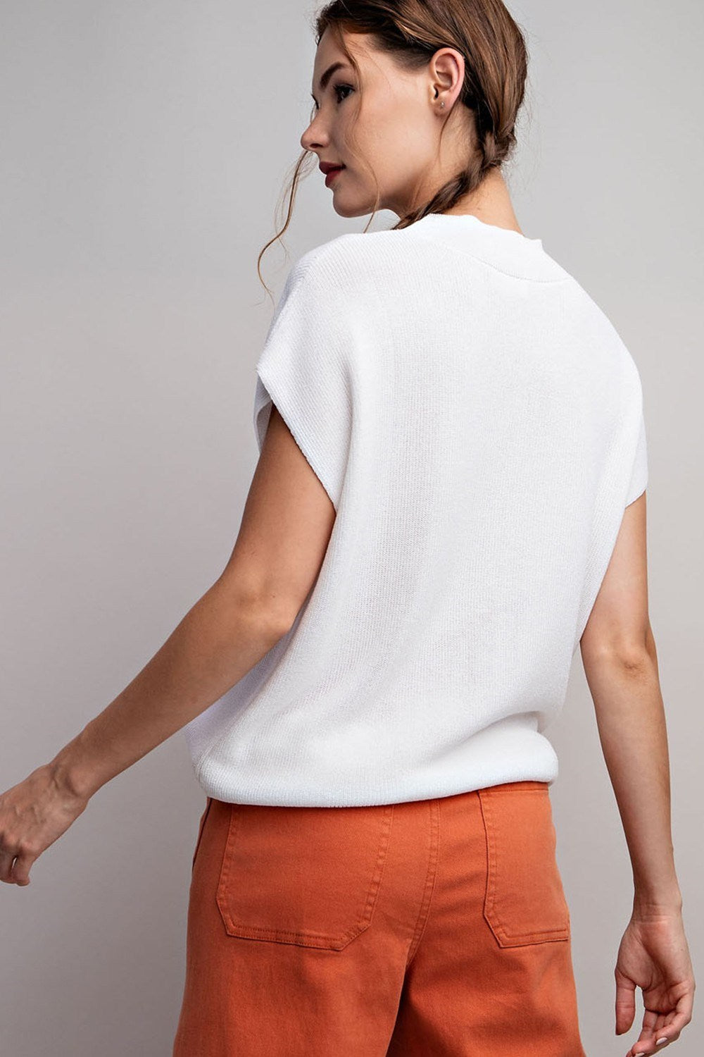 SOLID CAP SLEEVE SWEATER TOP