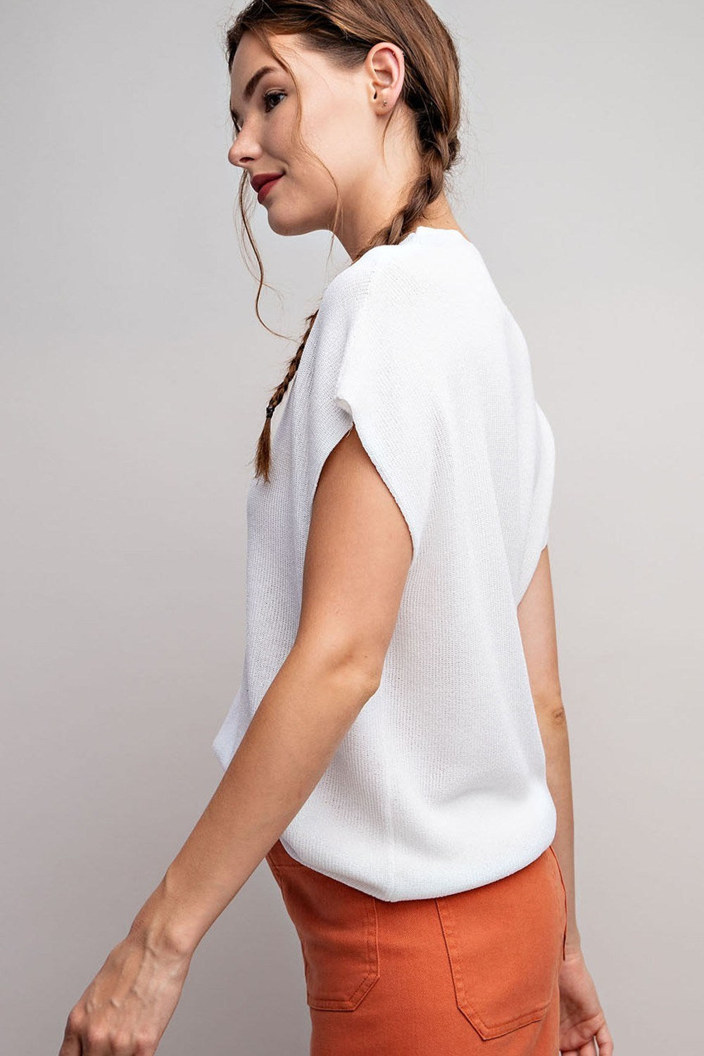 SOLID CAP SLEEVE SWEATER TOP