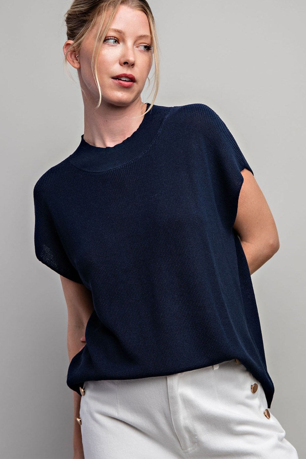 SOLID CAP SLEEVE SWEATER TOP