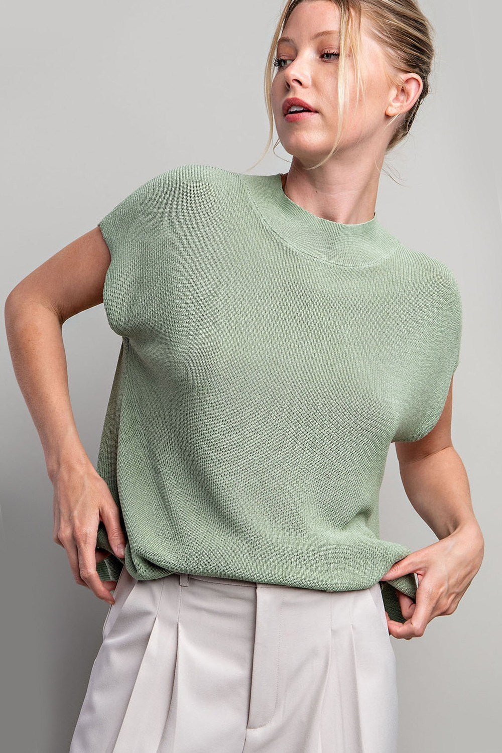 SOLID CAP SLEEVE SWEATER TOP