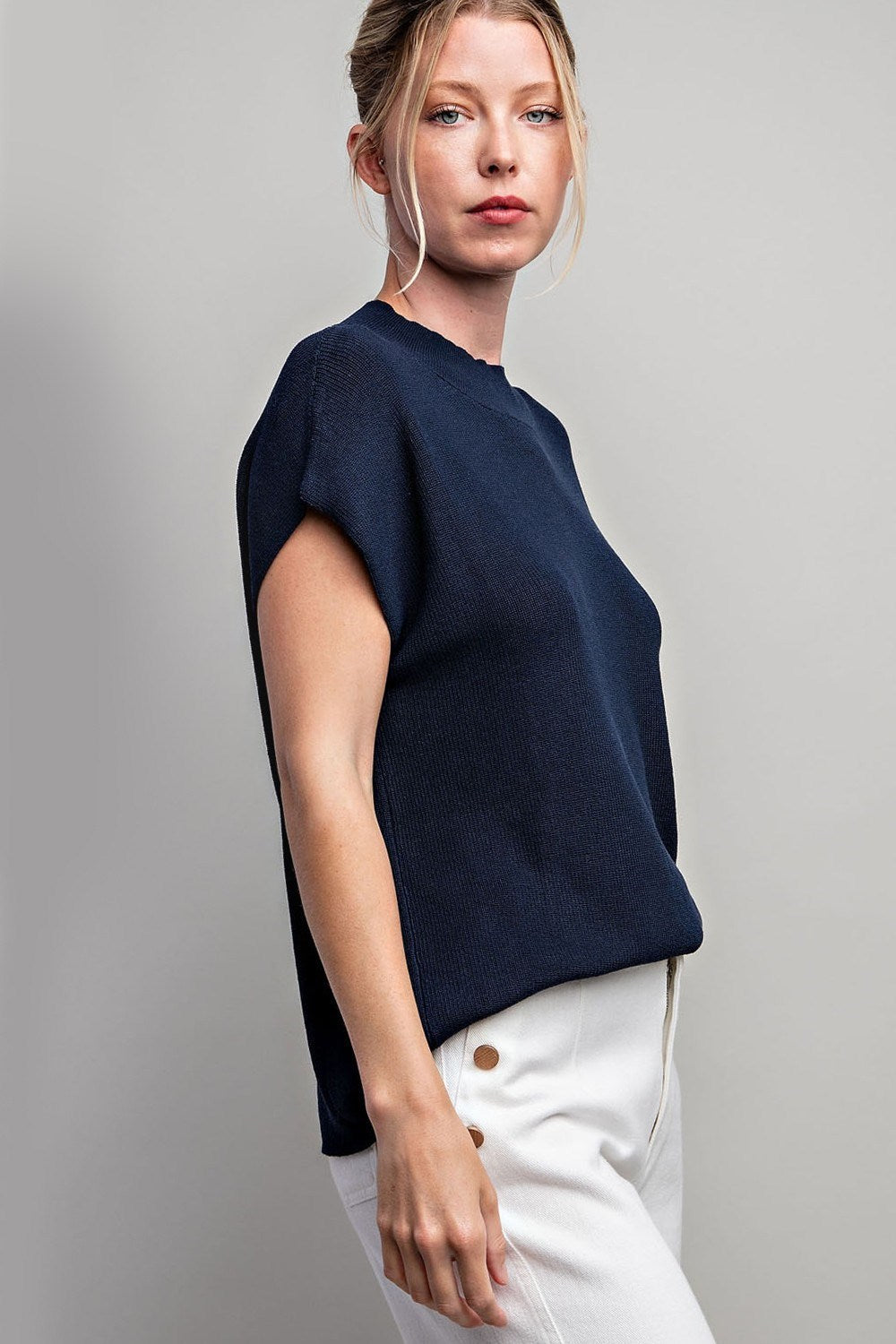 SOLID CAP SLEEVE SWEATER TOP