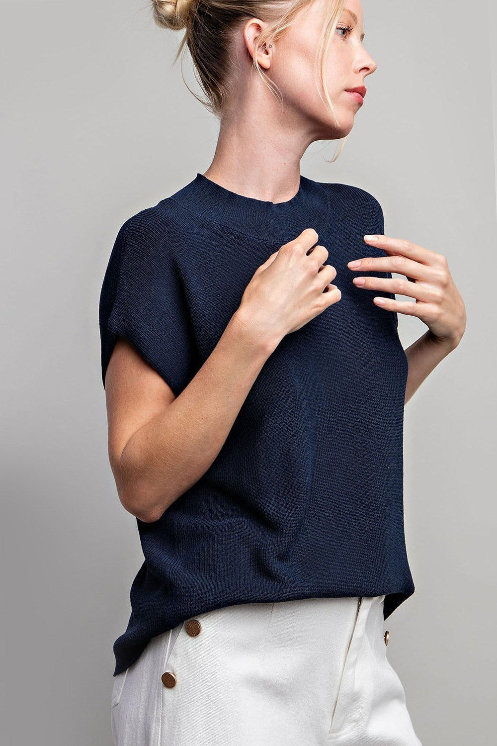 SOLID CAP SLEEVE SWEATER TOP